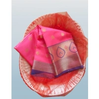 Women's Silk Blend Woven Saree With Unstitched Blouse 5.5Mtr (Pink) - Pink