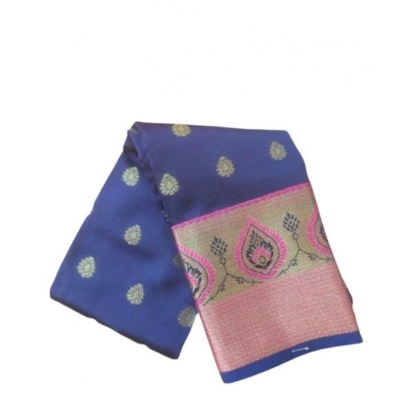 Women's Silk Blend Woven Saree With Unstitched Blouse 5.5Mtr (Dark Blue) - Dark Blue