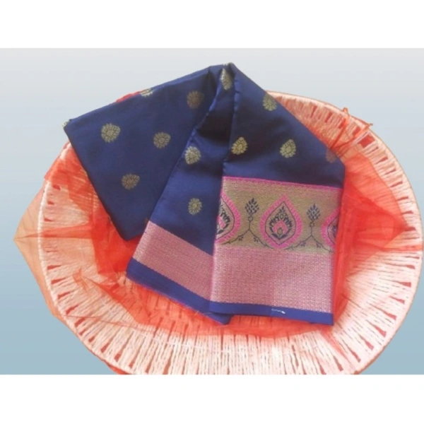 Women's Silk Blend Woven Saree With Unstitched Blouse 5.5Mtr (Dark Blue) - Dark Blue