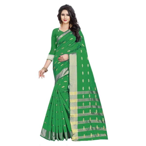 Women's Silk Blend Woven Saree With Unstitched Blouse 5.5Mtr (Green) - Green