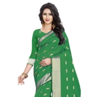 Women's Silk Blend Woven Saree With Unstitched Blouse 5.5Mtr (Green) - Green