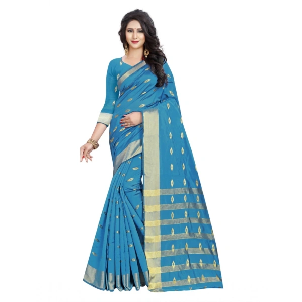 Women's Silk Blend Woven Saree With Unstitched Blouse 5.5Mtr (Light Green) - Light Green