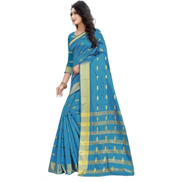 Women's Silk Blend Woven Saree With Unstitched Blouse 5.5Mtr (Light Green) - Light Green