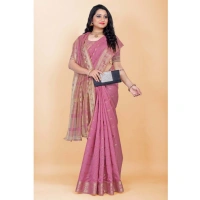 Women's Silk Blend Woven Saree With Unstitched Blouse 5.5Mtr (Pink) - Pink