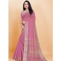 Women's Silk Blend Woven Saree With Unstitched Blouse 5.5Mtr (Pink) - Pink