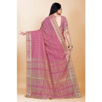 Women's Silk Blend Woven Saree With Unstitched Blouse 5.5Mtr (Pink) - Pink