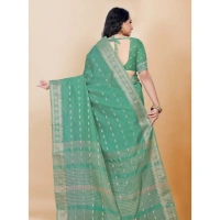 Women's Silk Blend Woven Saree With Unstitched Blouse 5.5Mtr (Dark Green) - Dark Green