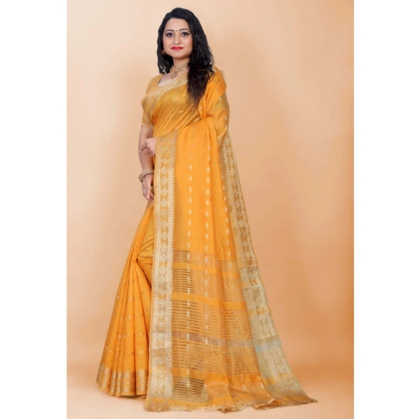 Women's Silk Blend Woven Saree With Unstitched Blouse 5.5Mtr (Yellow) - Yellow