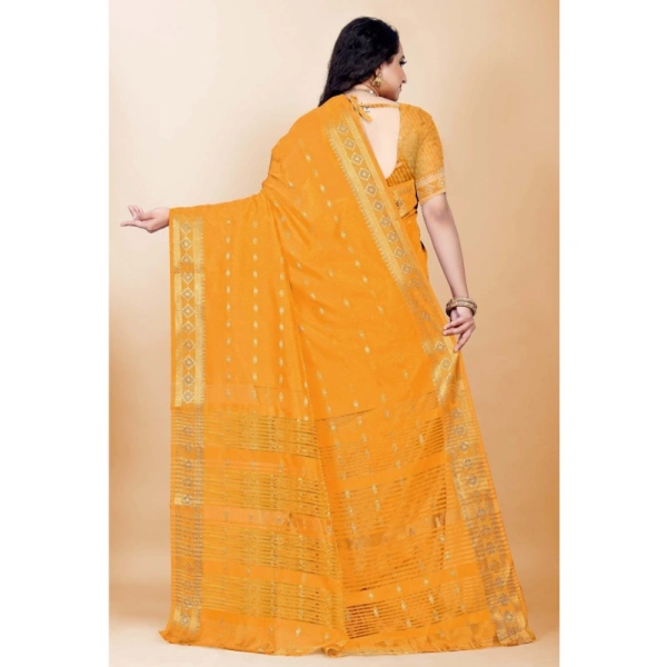 Women's Silk Blend Woven Saree With Unstitched Blouse 5.5Mtr (Yellow) - Yellow