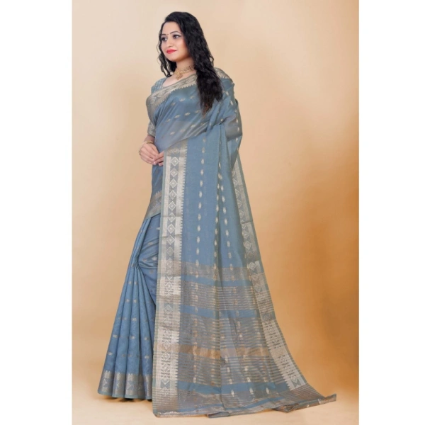 Women's Silk Blend Woven Saree With Unstitched Blouse 5.5Mtr (Grey) - Grey