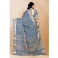 Women's Silk Blend Woven Saree With Unstitched Blouse 5.5Mtr (Grey) - Grey