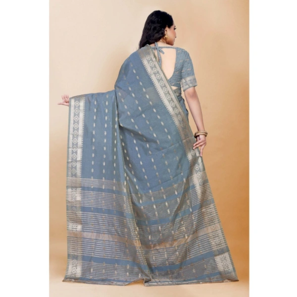 Women's Silk Blend Woven Saree With Unstitched Blouse 5.5Mtr (Grey) - Grey