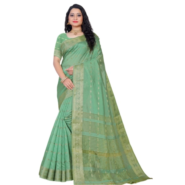 Women's Silk Blend Woven Saree With Unstitched Blouse 5.5Mtr (Light Green) - Light Green
