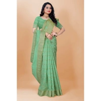 Women's Silk Blend Woven Saree With Unstitched Blouse 5.5Mtr (Light Green) - Light Green
