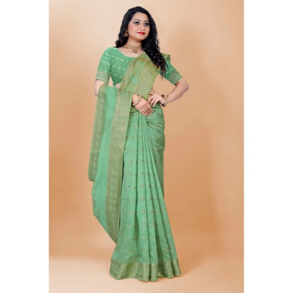Women's Silk Blend Woven Saree With Unstitched Blouse 5.5Mtr (Light Green) - Light Green