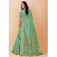 Women's Silk Blend Woven Saree With Unstitched Blouse 5.5Mtr (Light Green) - Light Green
