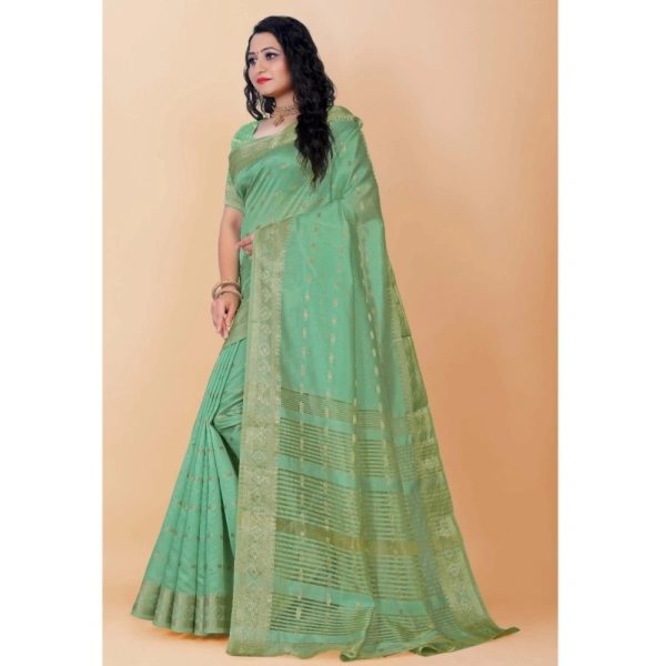 Women's Silk Blend Woven Saree With Unstitched Blouse 5.5Mtr (Light Green) - Light Green