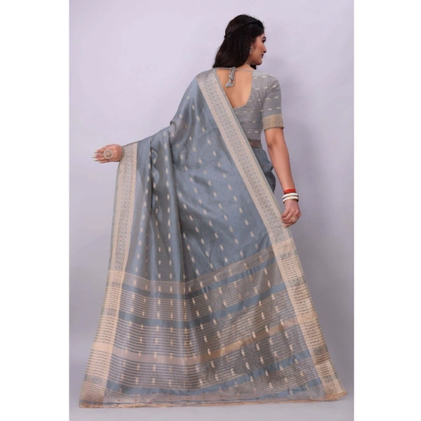 Women's Silk Blend Woven Saree With Unstitched Blouse 5.5Mtr (Grey) - Grey