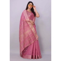 Women's Silk Blend Woven Saree With Unstitched Blouse 5.5Mtr (Pink) - Pink
