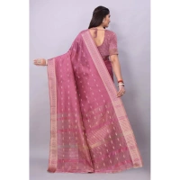 Women's Silk Blend Woven Saree With Unstitched Blouse 5.5Mtr (Pink) - Pink