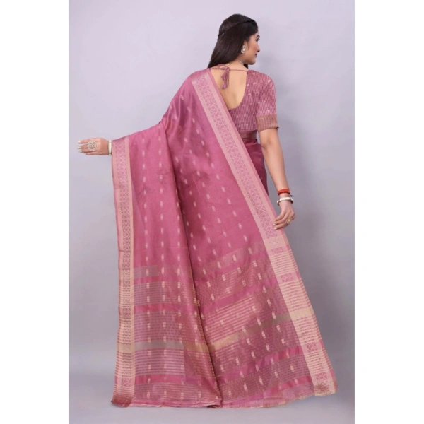 Women's Silk Blend Woven Saree With Unstitched Blouse 5.5Mtr (Pink) - Pink