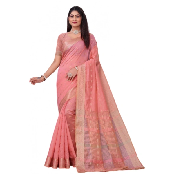 Women's Silk Blend Woven Saree With Unstitched Blouse 5.5Mtr (Pink) - Pink