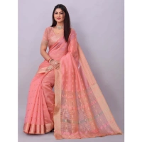 Women's Silk Blend Woven Saree With Unstitched Blouse 5.5Mtr (Pink) - Pink