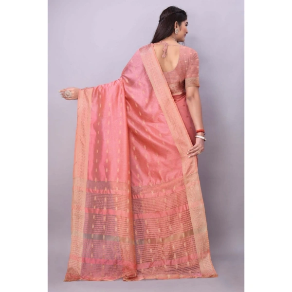 Women's Silk Blend Woven Saree With Unstitched Blouse 5.5Mtr (Pink) - Pink