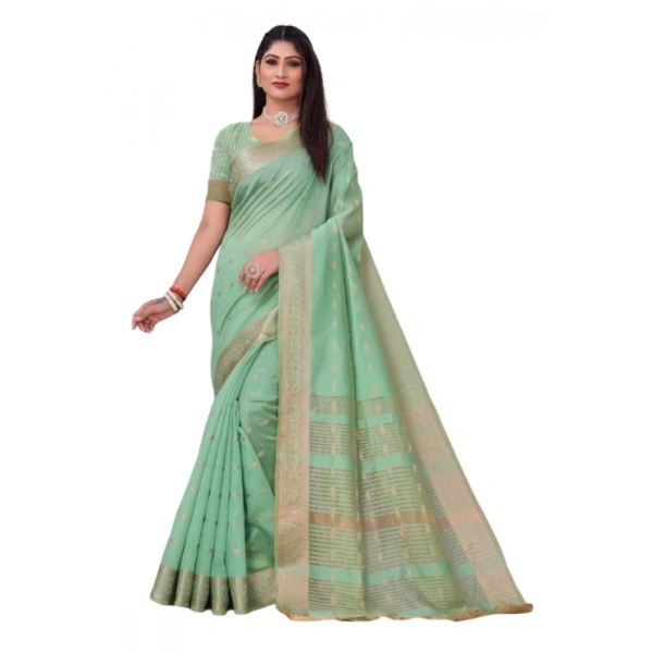 Women's Silk Blend Woven Saree With Unstitched Blouse 5.5Mtr (Light Green) - Light Green