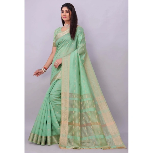 Women's Silk Blend Woven Saree With Unstitched Blouse 5.5Mtr (Light Green) - Light Green