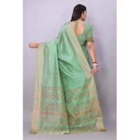 Women's Silk Blend Woven Saree With Unstitched Blouse 5.5Mtr (Light Green) - Light Green
