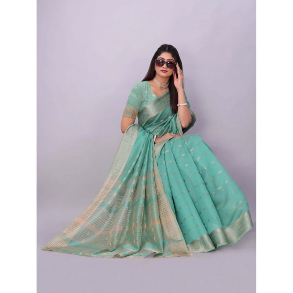 Women's Silk Blend Woven Saree With Unstitched Blouse 5.5Mtr (Dark Green) - Dark Green