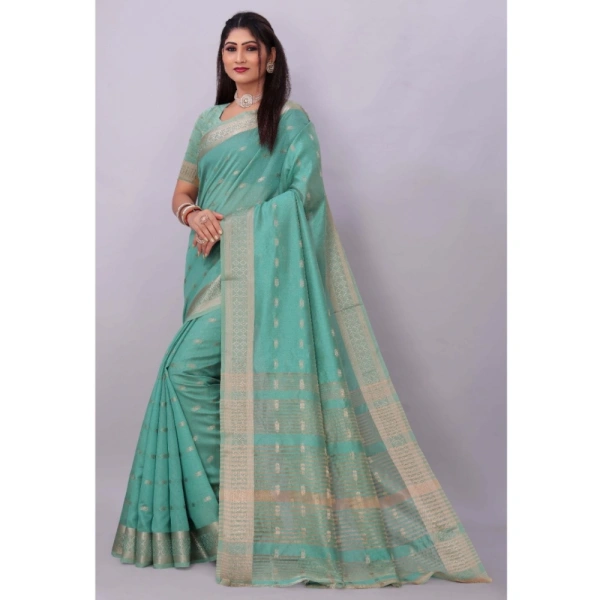 Women's Silk Blend Woven Saree With Unstitched Blouse 5.5Mtr (Dark Green) - Dark Green