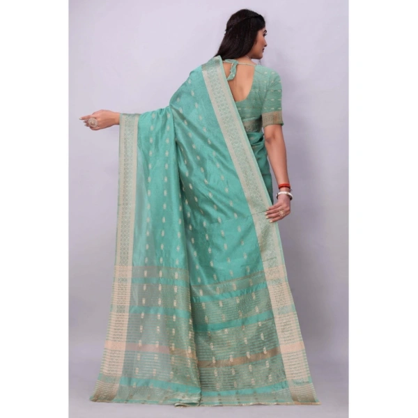 Women's Silk Blend Woven Saree With Unstitched Blouse 5.5Mtr (Dark Green) - Dark Green
