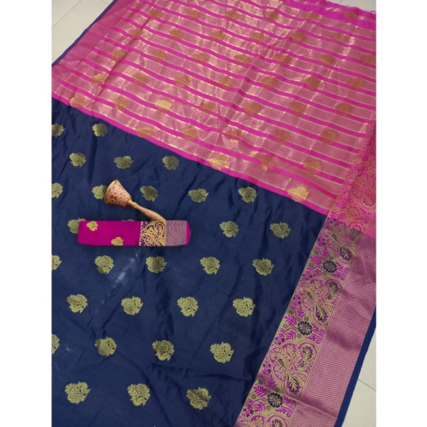 Women's Silk Blend Woven Saree With Unstitched Blouse 5.5Mtr (Dark Blue) - Dark Blue
