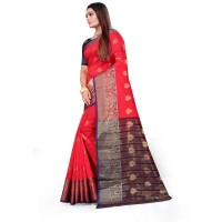 Women's Silk Blend Woven Saree With Unstitched Blouse 5.5Mtr (Red) - Red