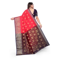 Women's Silk Blend Woven Saree With Unstitched Blouse 5.5Mtr (Red) - Red