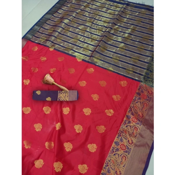 Women's Silk Blend Woven Saree With Unstitched Blouse 5.5Mtr (Red) - Red
