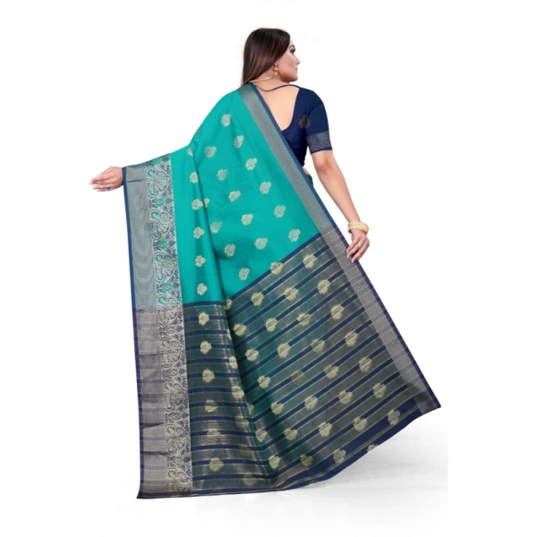 Women's Silk Blend Woven Saree With Unstitched Blouse 5.5Mtr (Green) - Green