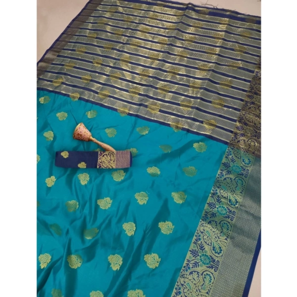 Women's Silk Blend Woven Saree With Unstitched Blouse 5.5Mtr (Green) - Green