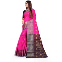 Women's Silk Blend Woven Saree With Unstitched Blouse 5.5Mtr (Pink) - Pink
