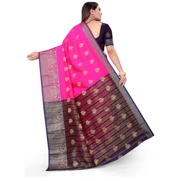 Women's Silk Blend Woven Saree With Unstitched Blouse 5.5Mtr (Pink) - Pink
