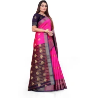 Women's Silk Blend Woven Saree With Unstitched Blouse 5.5Mtr (Pink) - Pink
