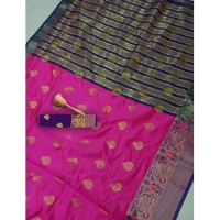 Women's Silk Blend Woven Saree With Unstitched Blouse 5.5Mtr (Pink) - Pink