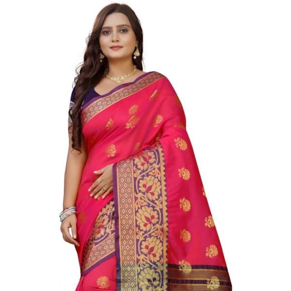 Women's Silk Blend Woven Saree With Unstitched Blouse 5.5Mtr (Multicolor) - Multicolor