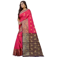 Women's Silk Blend Woven Saree With Unstitched Blouse 5.5Mtr (Multicolor) - Multicolor