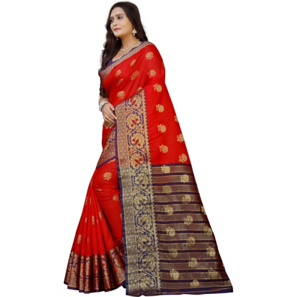 Women's Silk Blend Woven Saree With Unstitched Blouse 5.5Mtr (Purple-Red) - Purple-Red