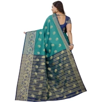 Women's Silk Blend Woven Saree With Unstitched Blouse 5.5Mtr (Dark Blue-Green) - Dark Blue-Green