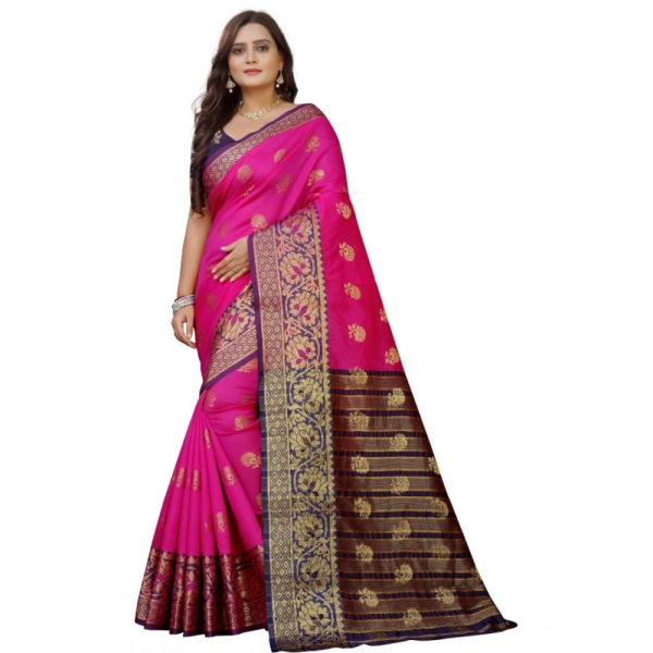 Women's Silk Blend Woven Saree With Unstitched Blouse 5.5Mtr (Pink-Beige) - Pink-Beige