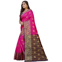 Women's Silk Blend Woven Saree With Unstitched Blouse 5.5Mtr (Pink-Beige) - Pink-Beige